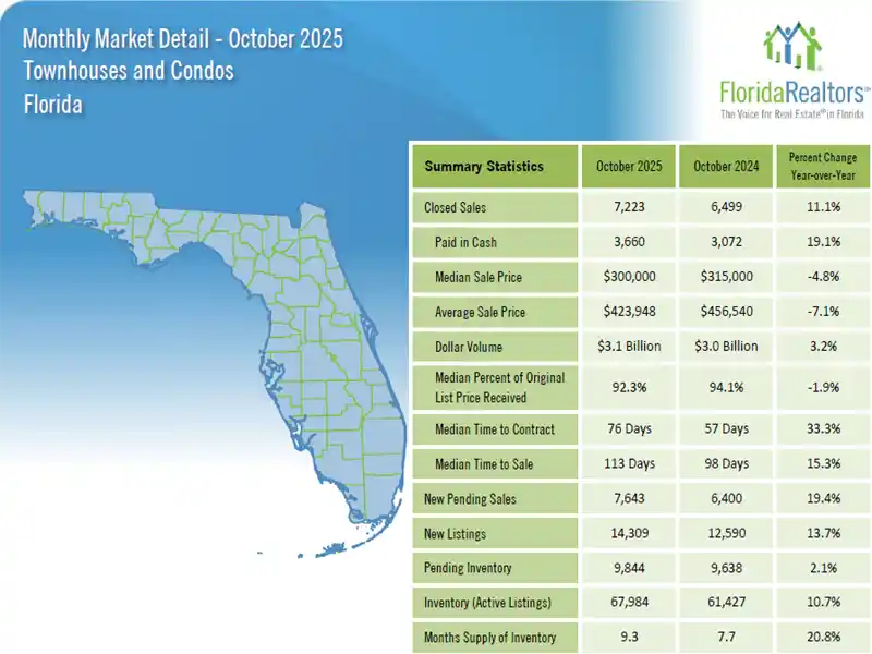 11-20-25 Nov Market Report Oct Stats Palm Beach County Single Family Homes Blue & Green Chart