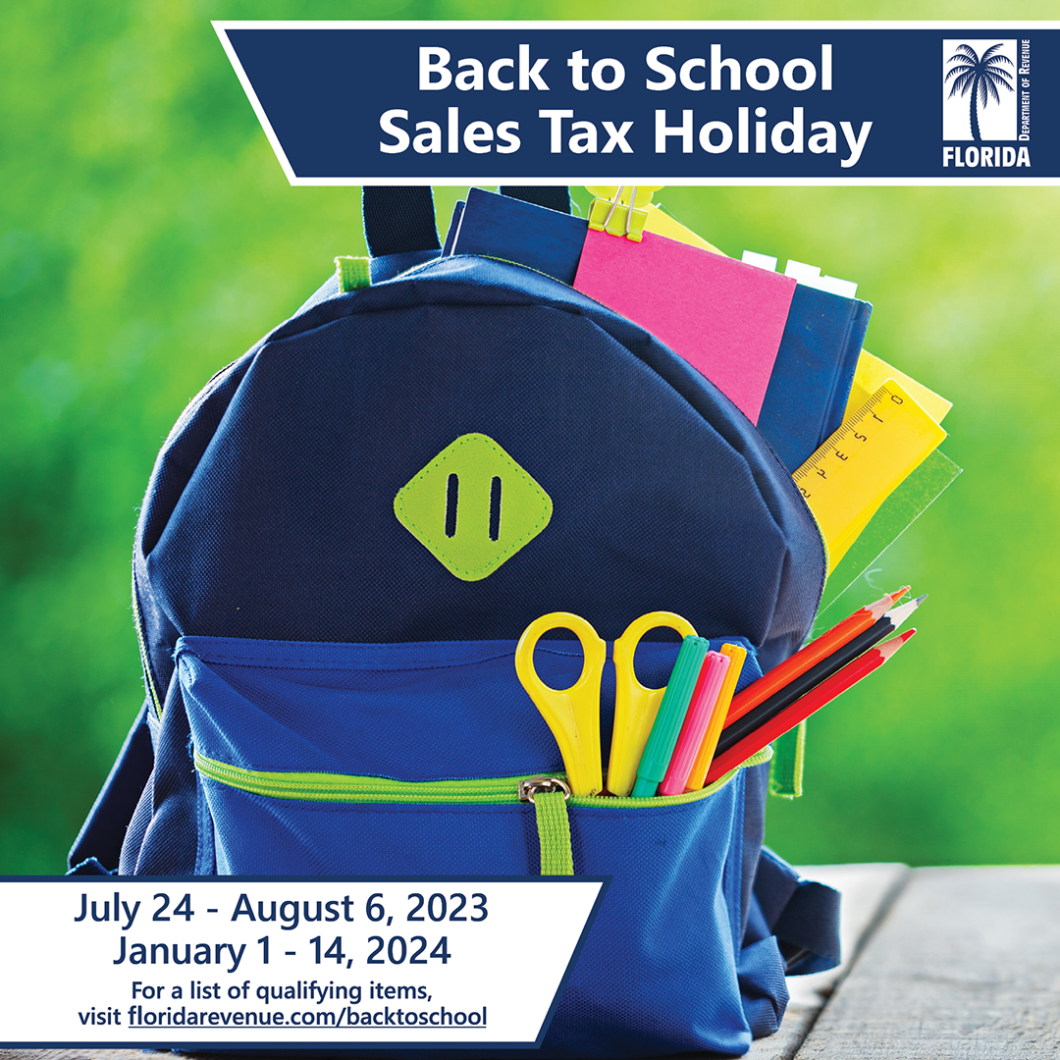 Florida School Sales Tax Holiday for South Florida in July & January 1st 14th 2024 ‣ FL Palm