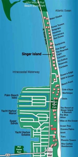 Singer Island with Condo Names Buildings Map
